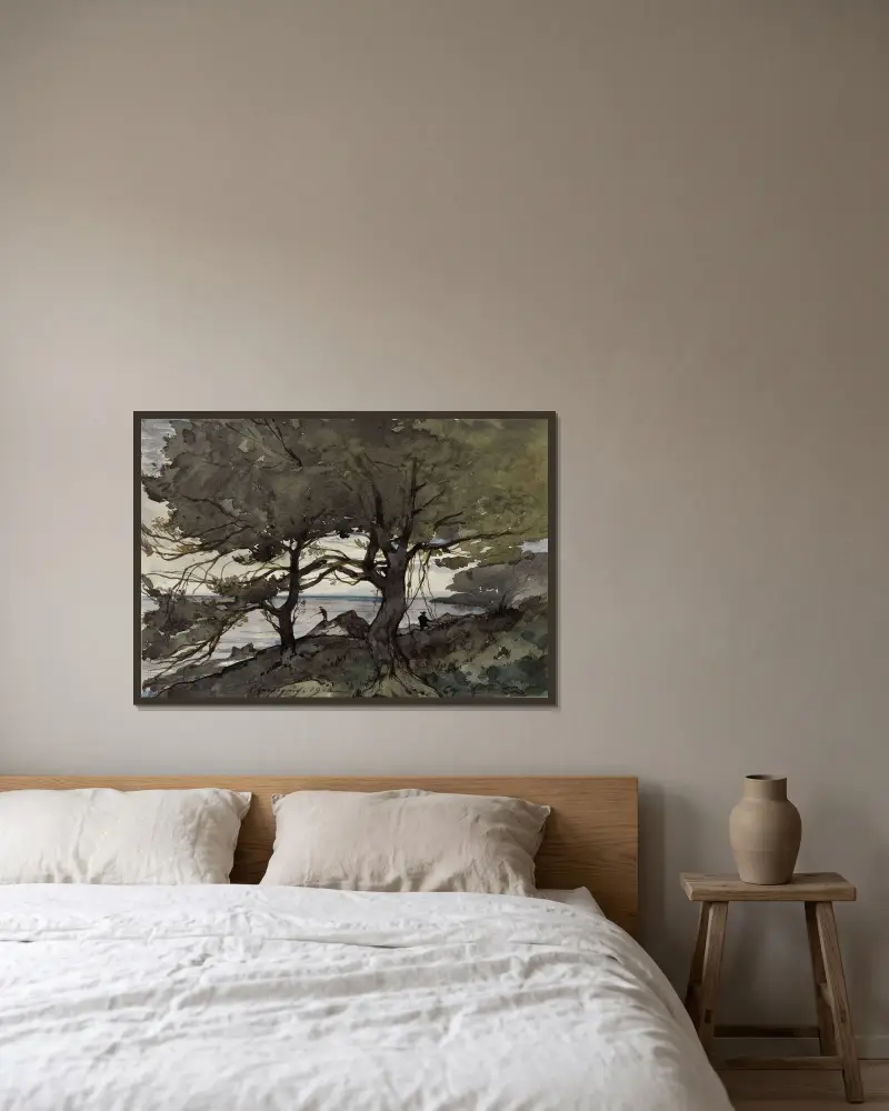 Vy från Cap Martin av Henri-Joseph Harpignies inramad på en vägg