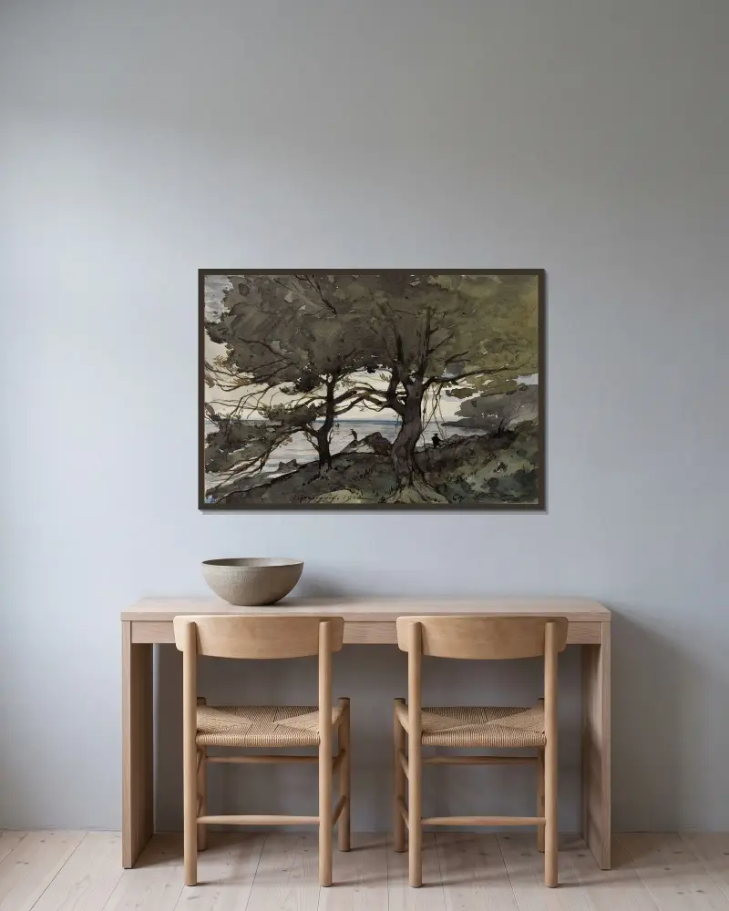 Vy från Cap Martin av Henri-Joseph Harpignies inramad på en vägg