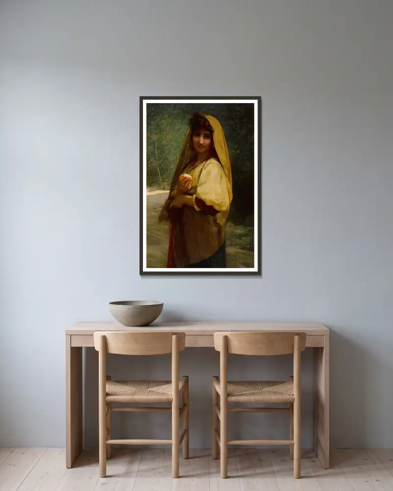 Italiensk flicka med apelsin av Jules Joseph Lefebvre inramad på en vägg