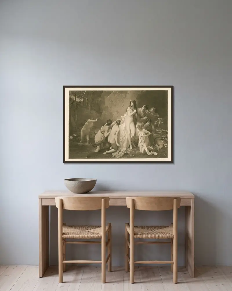 Diana, beim Baden überrascht von Jules Joseph Lefebvre gerahmt an einer Wand