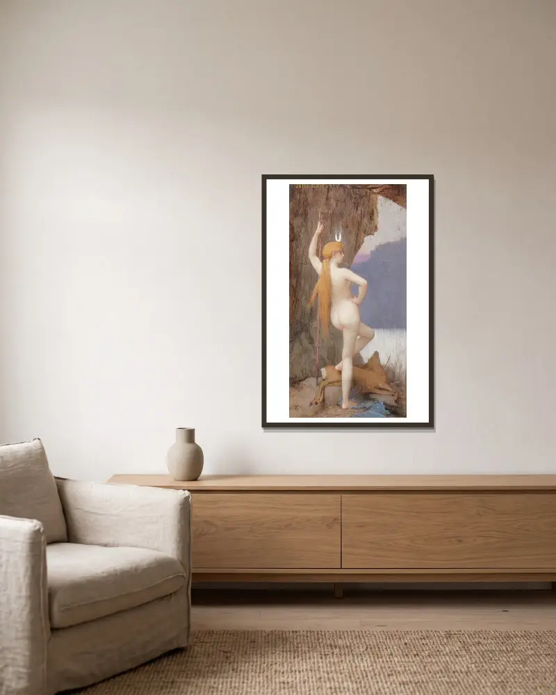 Diana, The Huntress av Jules Joseph Lefebvre inramad på en vägg