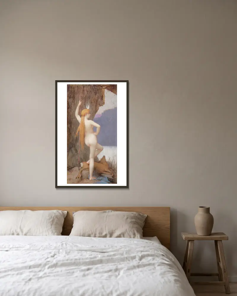 Diana, The Huntress av Jules Joseph Lefebvre inramad på en vägg