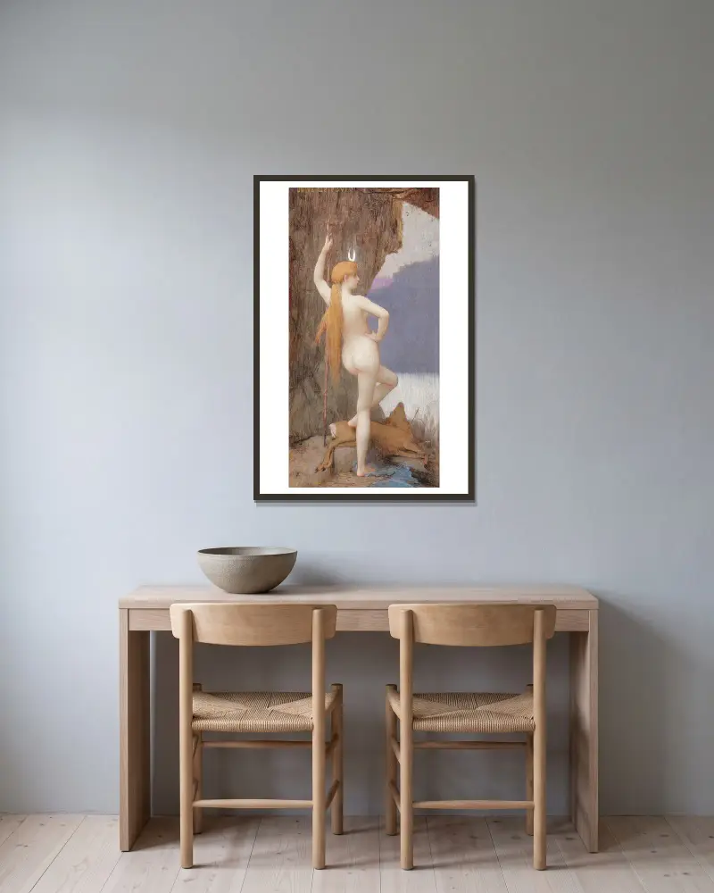 Diana, The Huntress av Jules Joseph Lefebvre inramad på en vägg