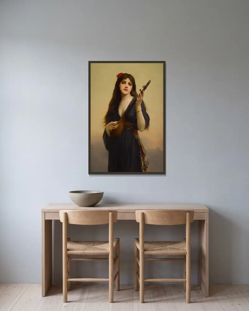 Woman Playing A Lute av Jules Joseph Lefebvre inramad på en vägg