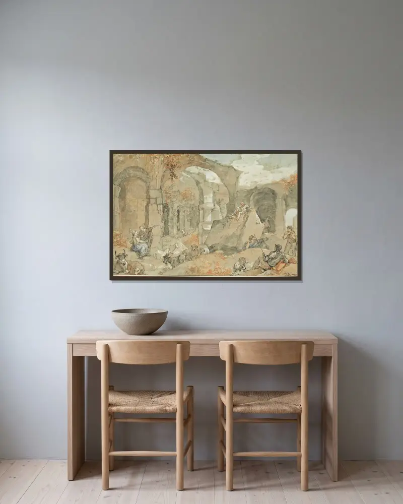 L’intérieur Du Colisée Avec Bergers Et Animaux av Charles-Joseph Natoire inramad på en vägg