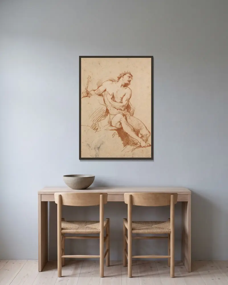 Study of the figure of aeolus, and a study of his hand av Charles-Joseph Natoire inramad på en vägg