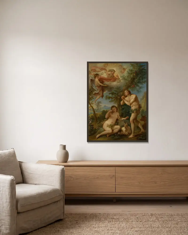 The Rebuke of Adam and Eve av Charles-Joseph Natoire inramad på en vägg