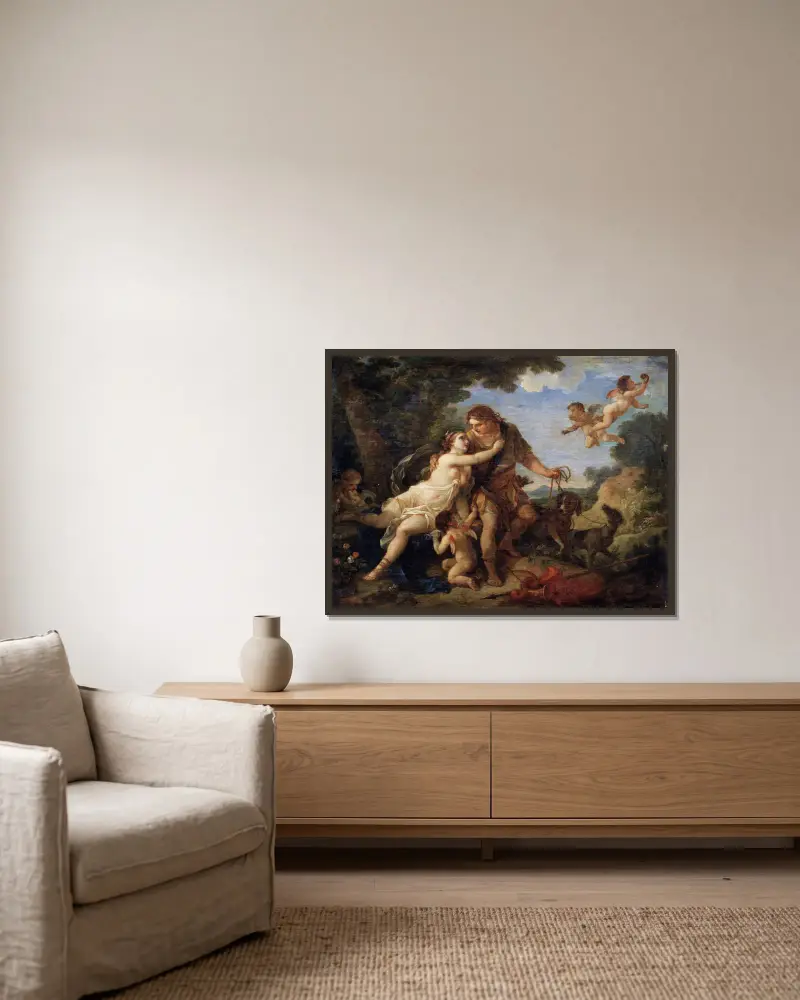 Venus und Adonis von Charles-Joseph Natoire gerahmt an einer Wand