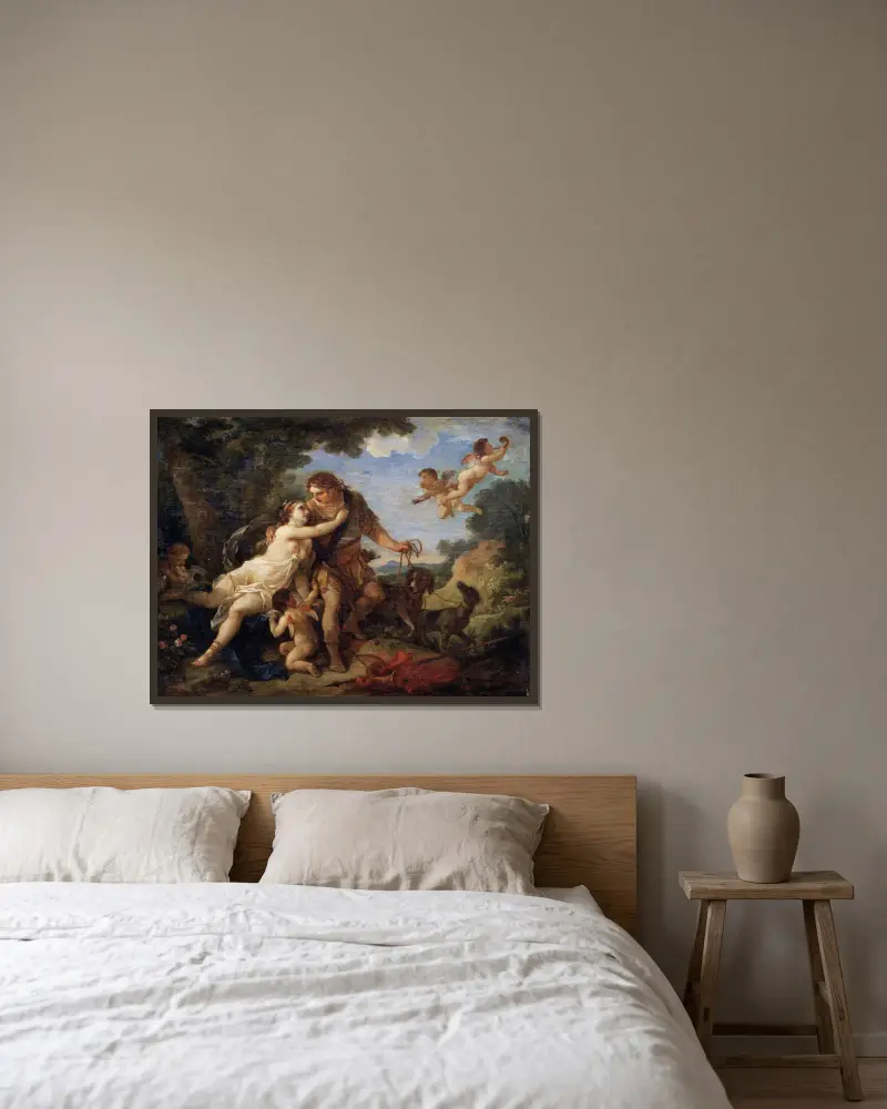 Venus und Adonis von Charles-Joseph Natoire gerahmt an einer Wand