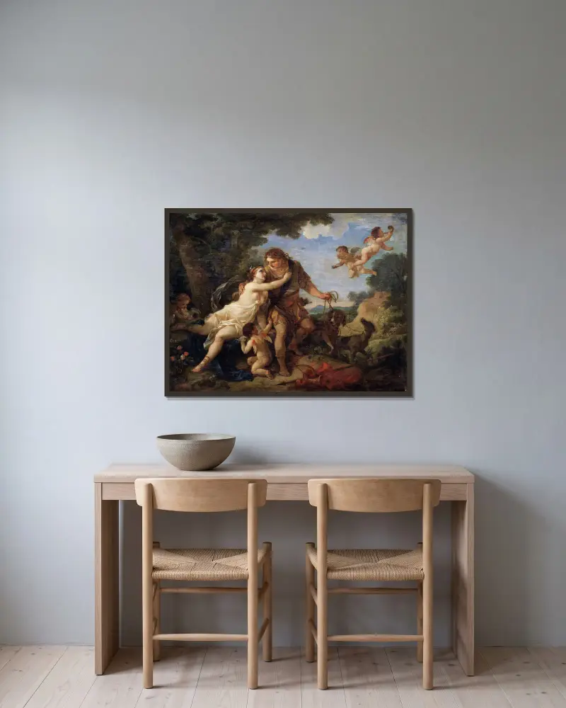 Venus und Adonis von Charles-Joseph Natoire gerahmt an einer Wand