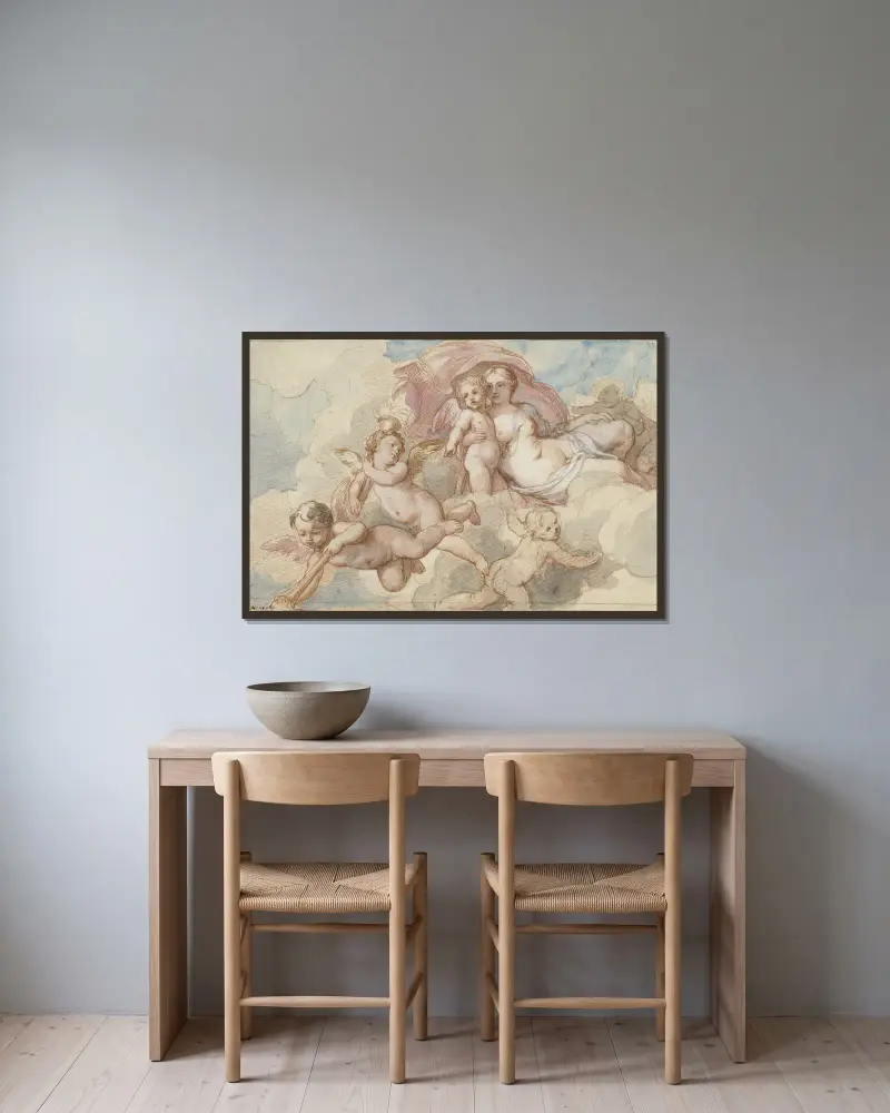 Venus met Amor en putti av Charles-Joseph Natoire inramad på en vägg