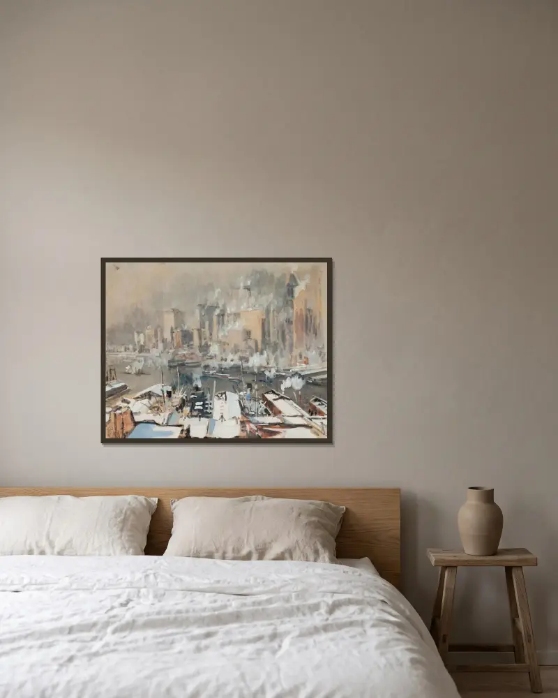 New Yorks hamn av Joseph Pennell inramad på en vägg