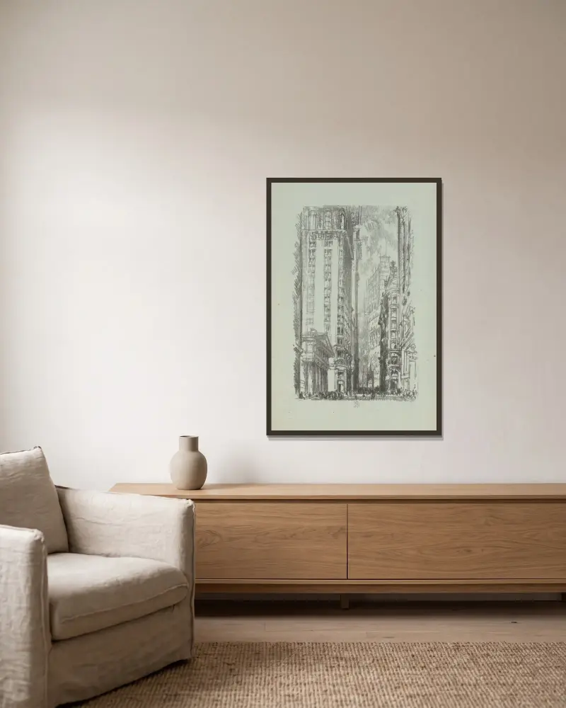 Pine Street von Joseph Pennell gerahmt an einer Wand