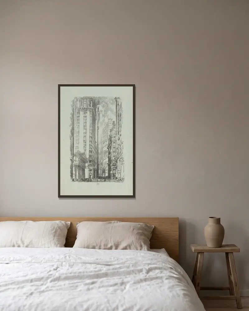 Pine Street von Joseph Pennell gerahmt an einer Wand
