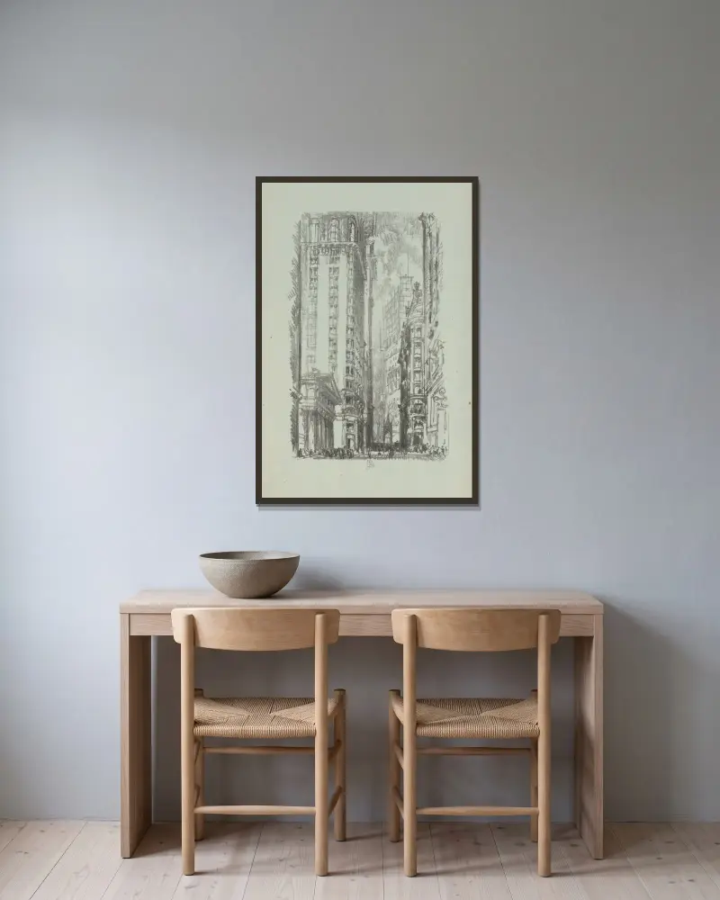 Pine Street von Joseph Pennell gerahmt an einer Wand