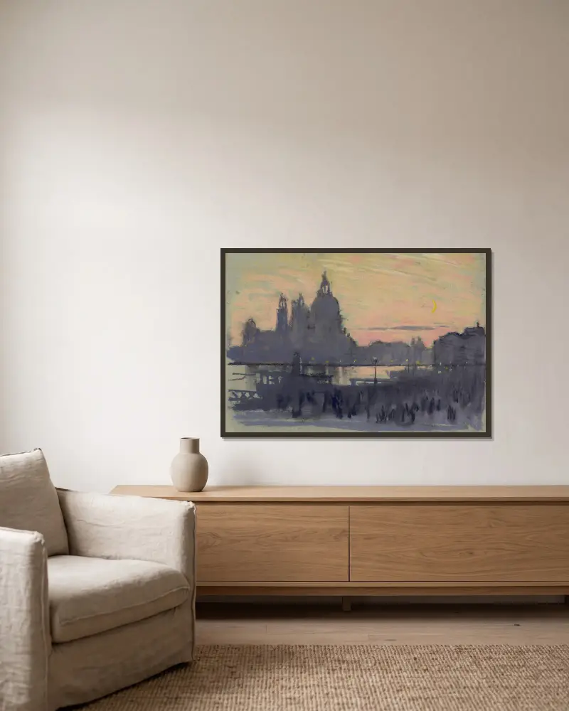 Der goldene Mond von Joseph Pennell gerahmt an einer Wand