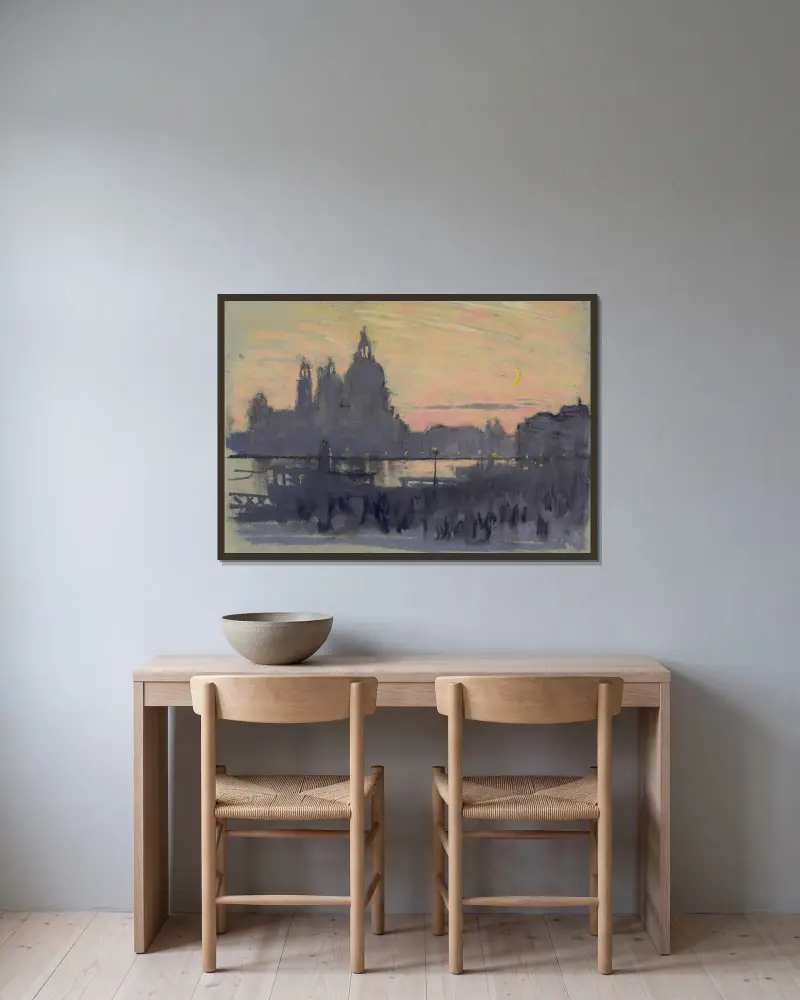 Der goldene Mond von Joseph Pennell gerahmt an einer Wand