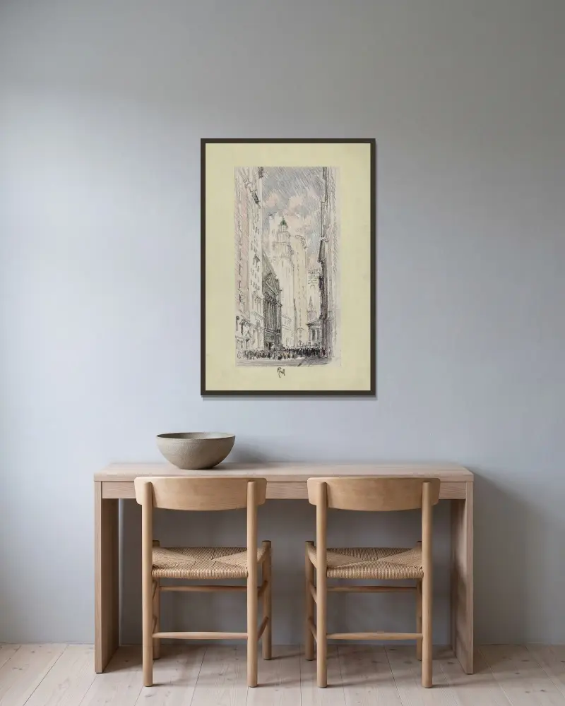 Die Börse von Joseph Pennell gerahmt an einer Wand