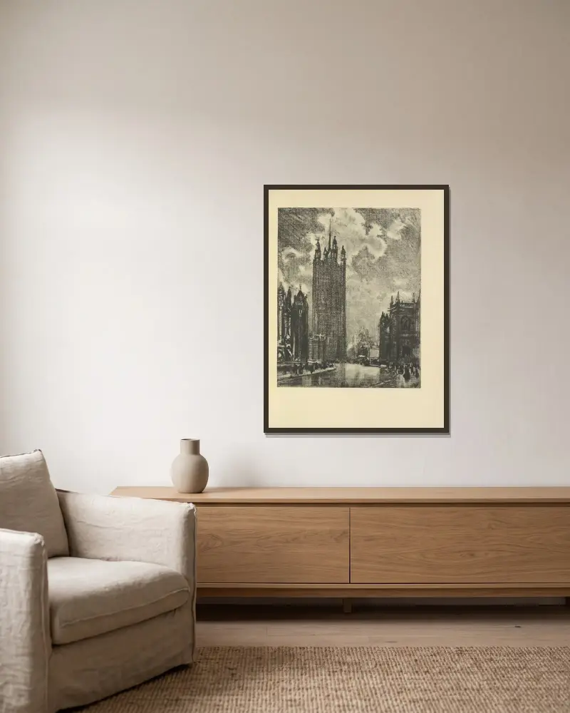 Victoria Tower von Joseph Pennell gerahmt an einer Wand