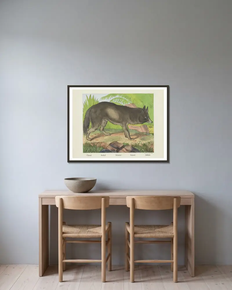 Schakal von Joseph Scholz gerahmt an einer Wand