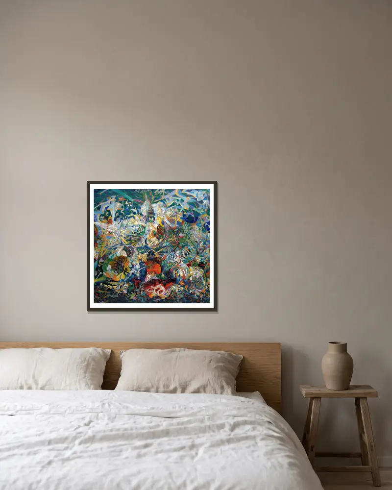 Lichterschlacht, Coney Island, Mardi Gras von Joseph Stella gerahmt an einer Wand