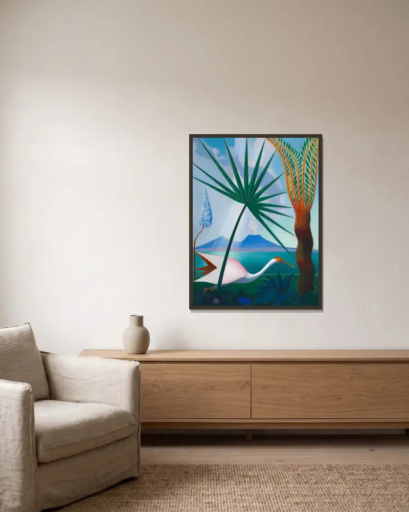 Neapolitanisches Lied von Joseph Stella gerahmt an einer Wand