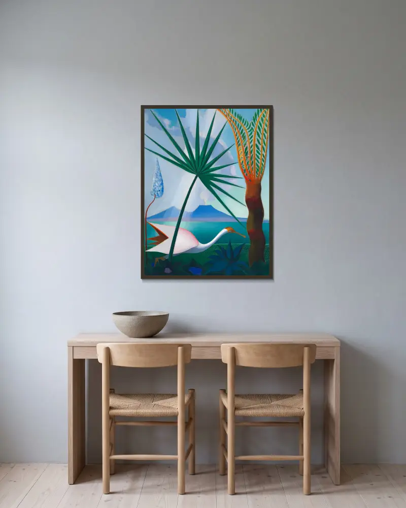 Neapolitanisches Lied von Joseph Stella gerahmt an einer Wand