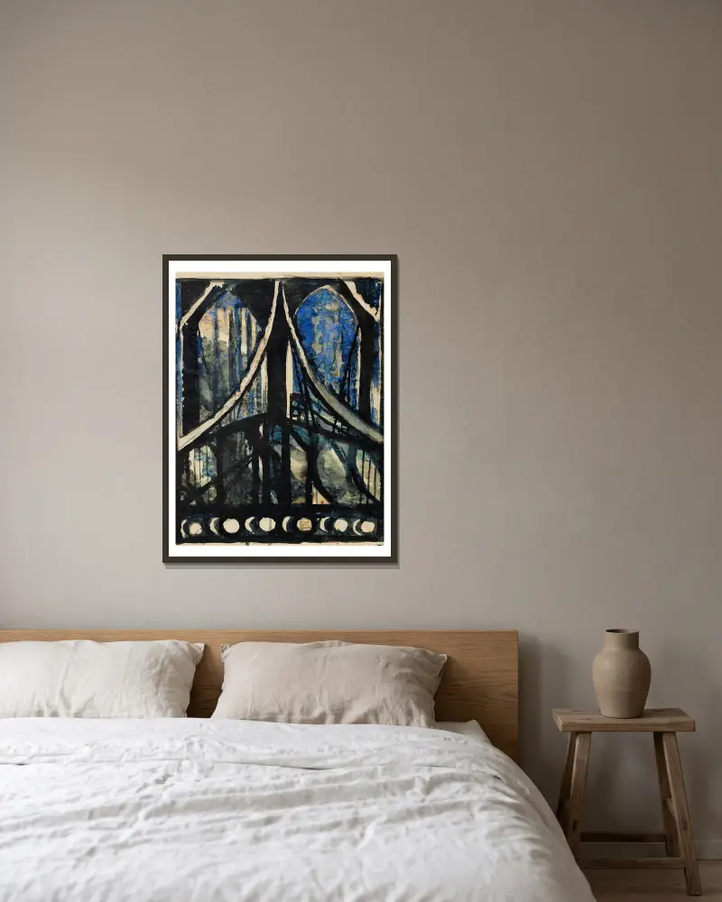 Study of the Brooklyn Bridge av Joseph Stella inramad på en vägg