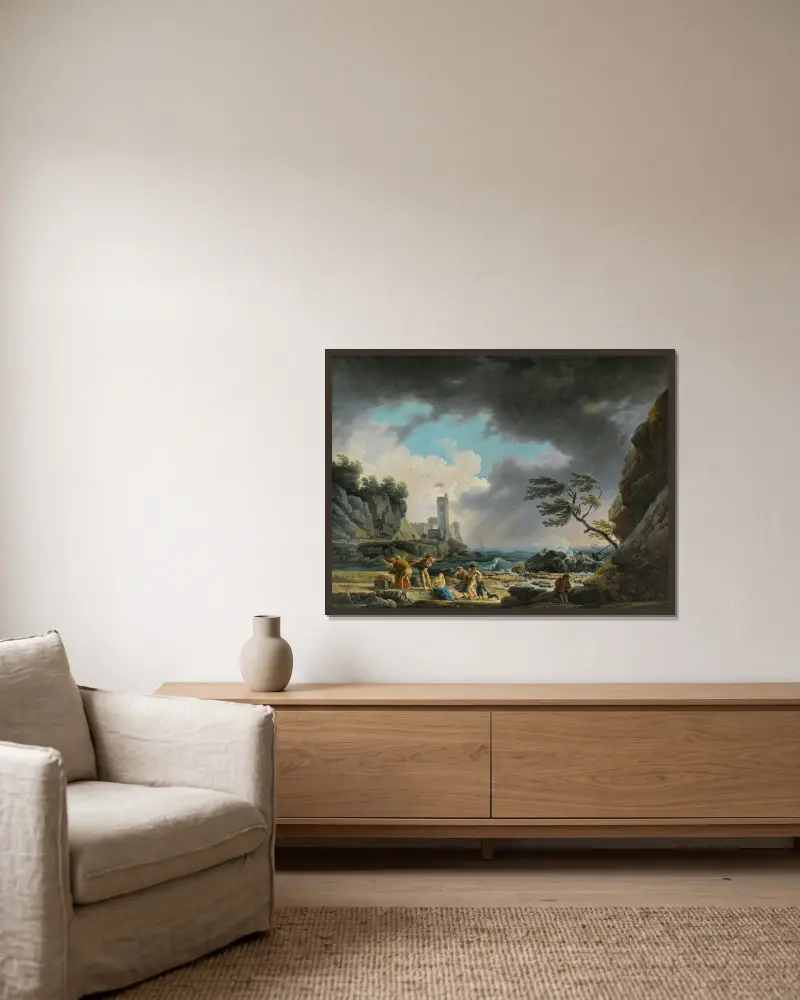 A Storm Near A Rocky Coast av Claude-Joseph Vernet inramad på en vägg