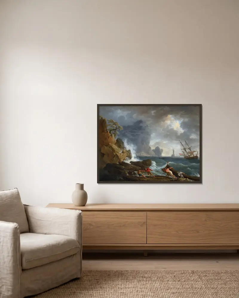An Italian Harbour in Stormy Weather av Claude-Joseph Vernet inramad på en vägg