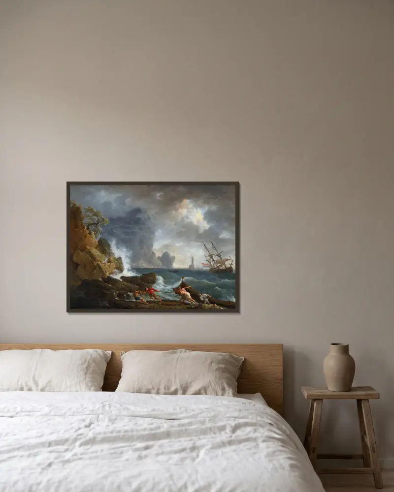 An Italian Harbour in Stormy Weather av Claude-Joseph Vernet inramad på en vägg