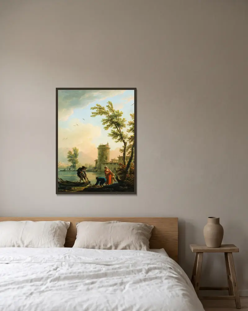 Fishers at sunrise av Claude-Joseph Vernet inramad på en vägg