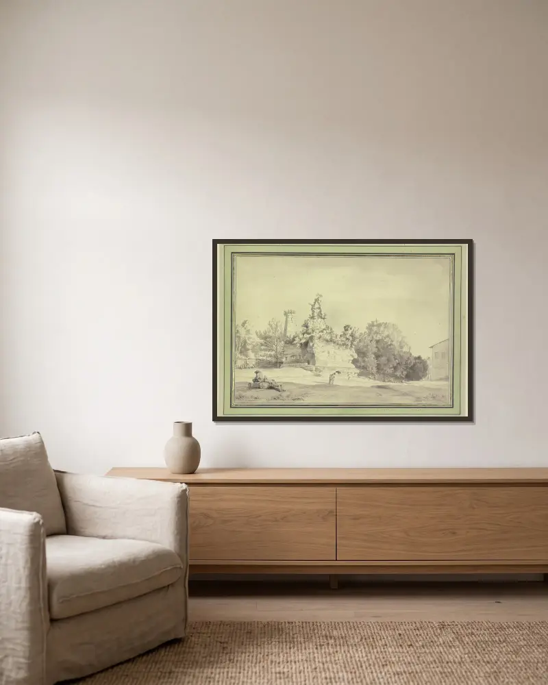 Grabmal der Horatier und Curiatier av Claude-Joseph Vernet inramad på en vägg