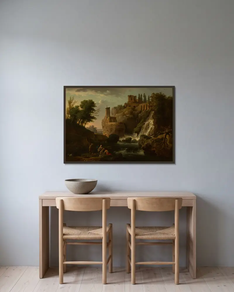 Les Cascatelles de Tivoli av Claude-Joseph Vernet inramad på en vägg