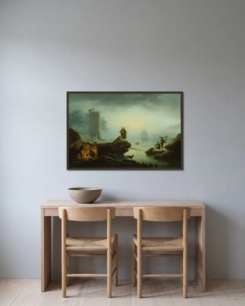Morgon av Claude-Joseph Vernet inramad på en vägg