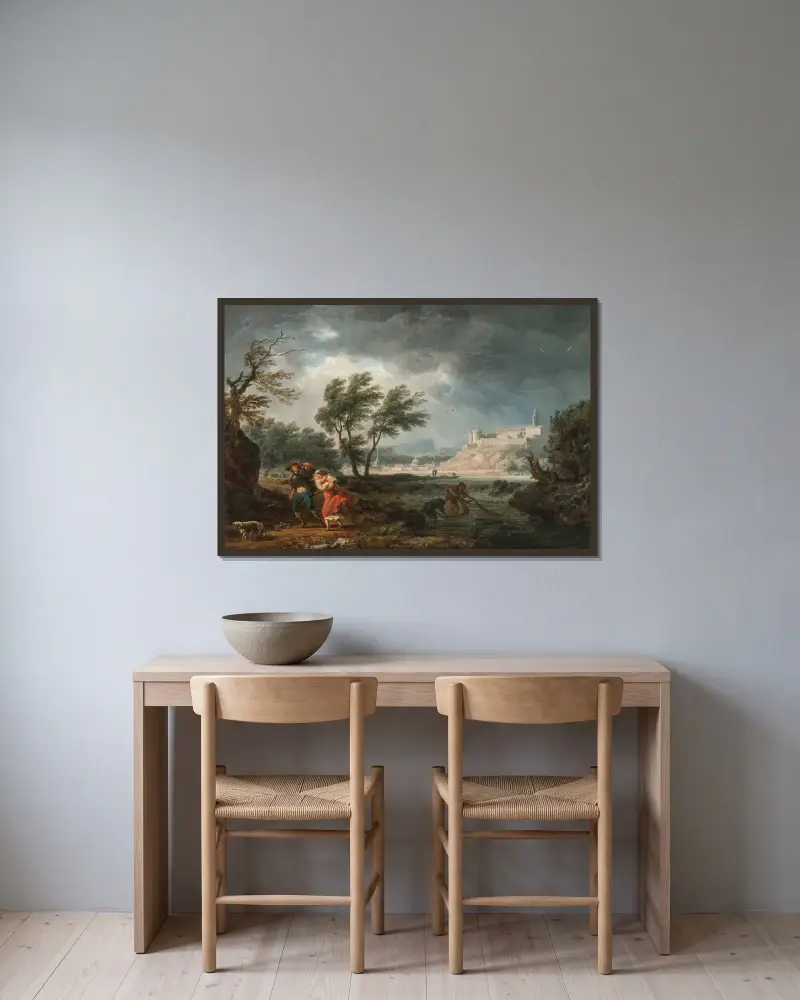 De fyra tiderna på dygnet – Middag av Claude-Joseph Vernet inramad på en vägg