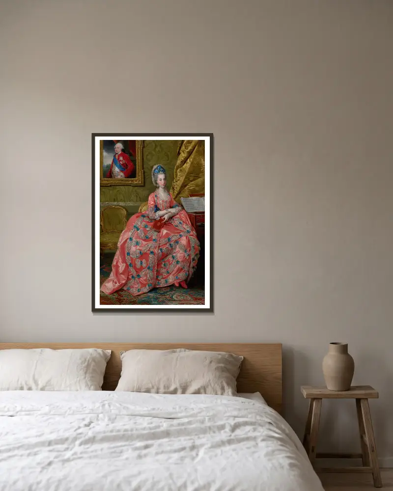 Porträtt av ärkehertiginnan Maria Amalia av Österrike, hertiginna av Parma av Johan Joseph Zoffany inramad på en vägg