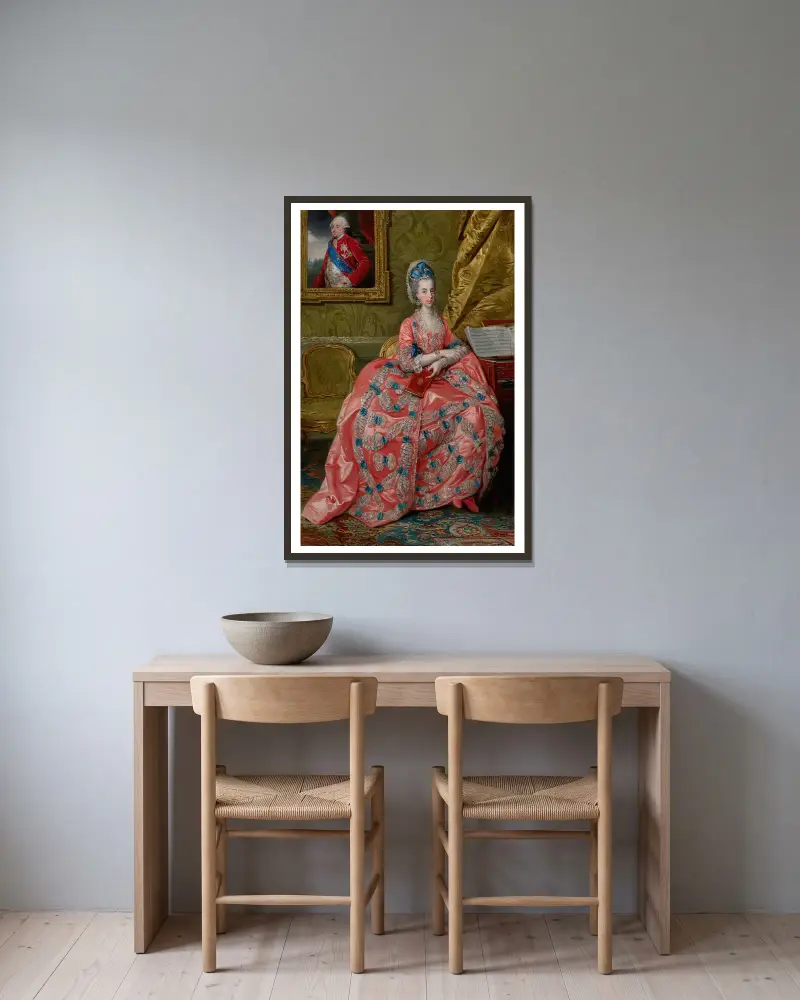 Porträtt av ärkehertiginnan Maria Amalia av Österrike, hertiginna av Parma av Johan Joseph Zoffany inramad på en vägg