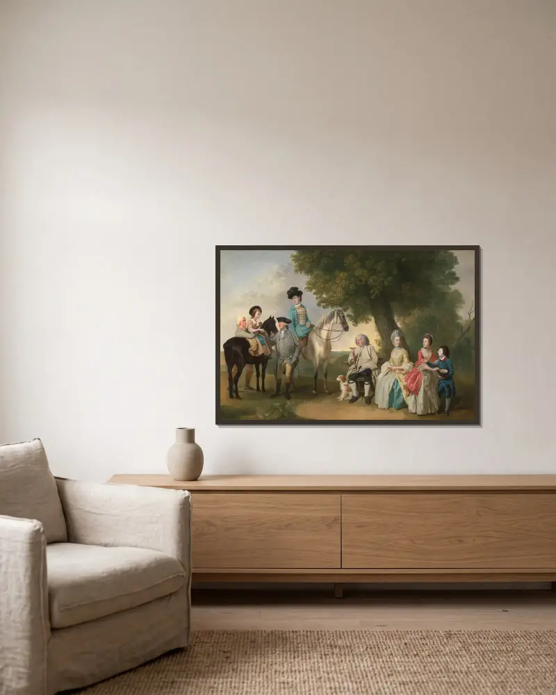 The Drummond Family av Johan Joseph Zoffany inramad på en vägg
