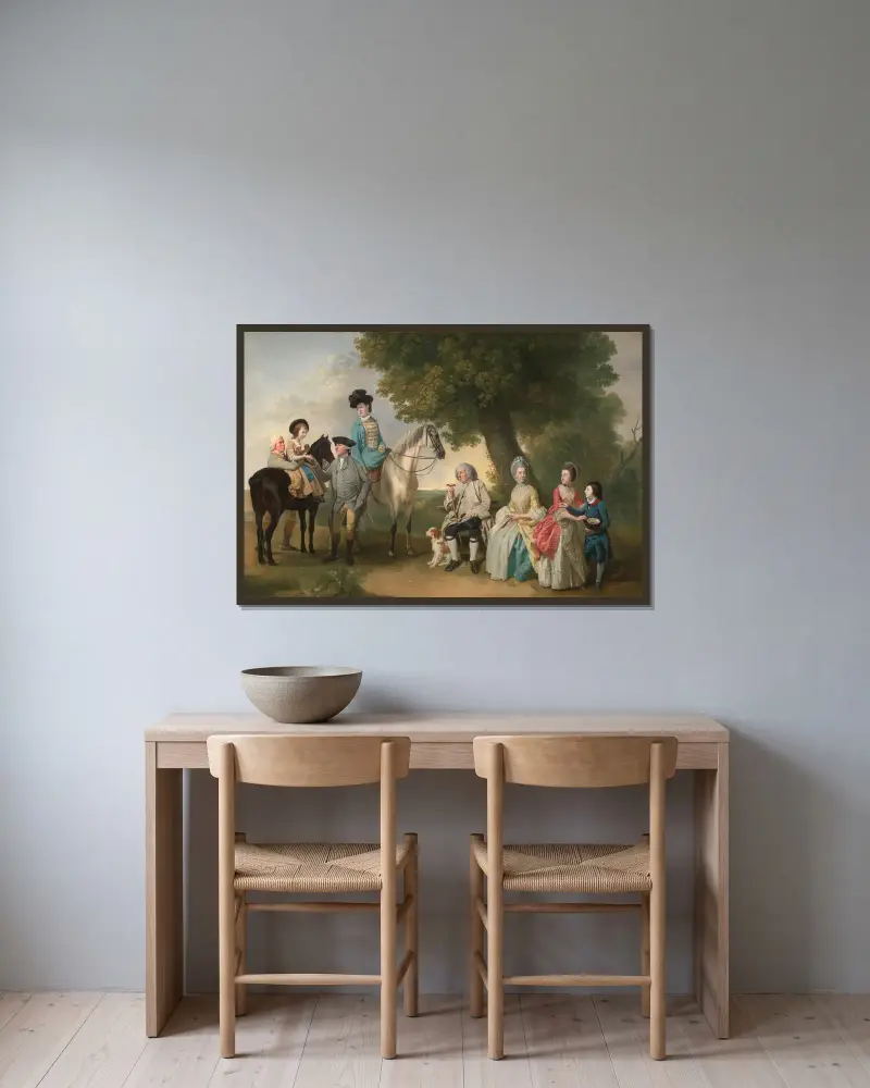 The Drummond Family av Johan Joseph Zoffany inramad på en vägg