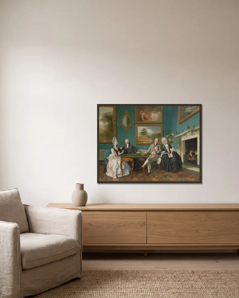 The Dutton Family in the Drawing Room of Sherborne Park, Gloucestershire av Johan Joseph Zoffany inramad på en vägg