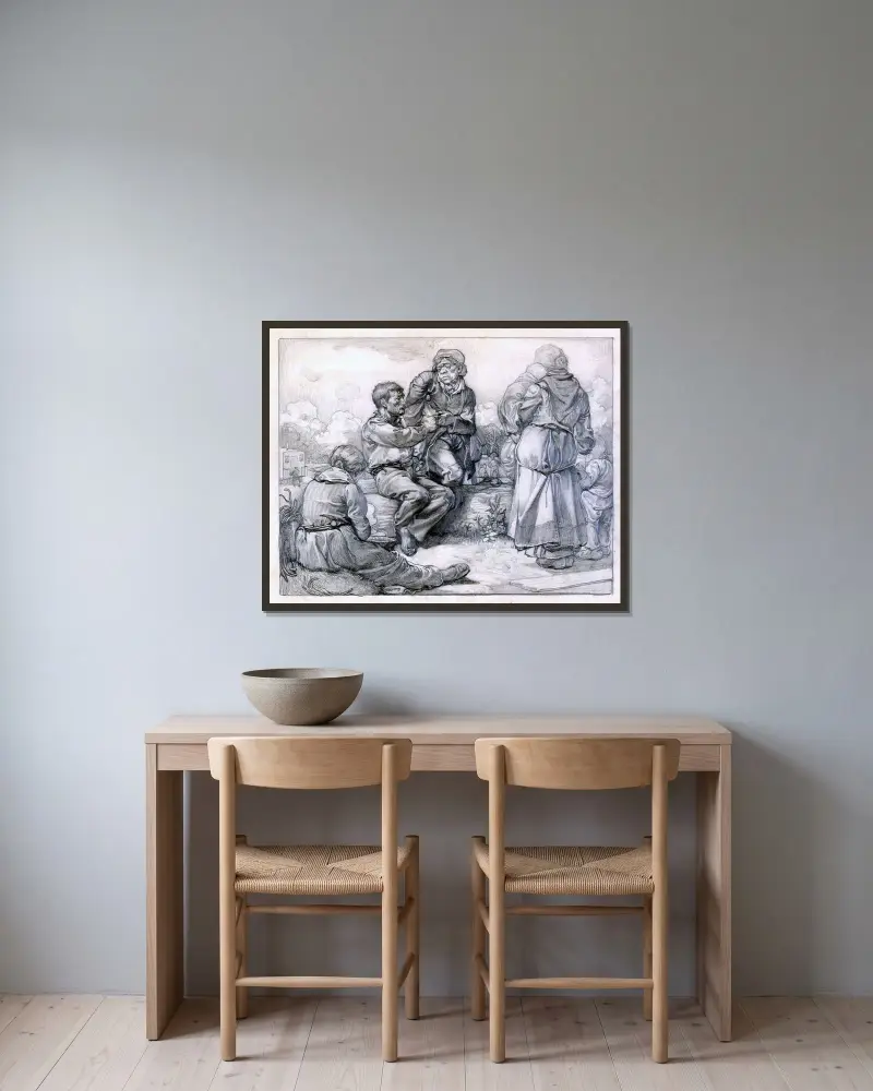 En grupp tiggare av Johannes Josephus Aarts inramad på en vägg