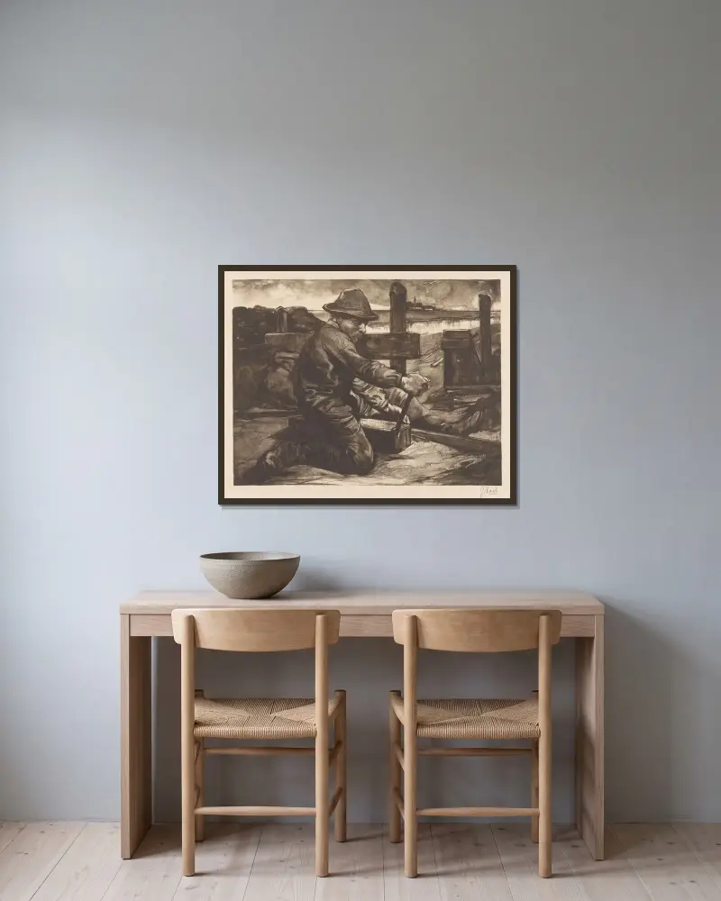 Arbetare med skiftnyckel av Johannes Josephus Aarts inramad på en vägg