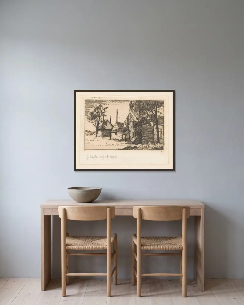 Bondgård och höskjul av Johannes Josephus Aarts inramad på en vägg