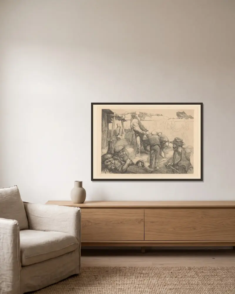 Bauarbeiter von Johannes Josephus Aarts gerahmt an einer Wand