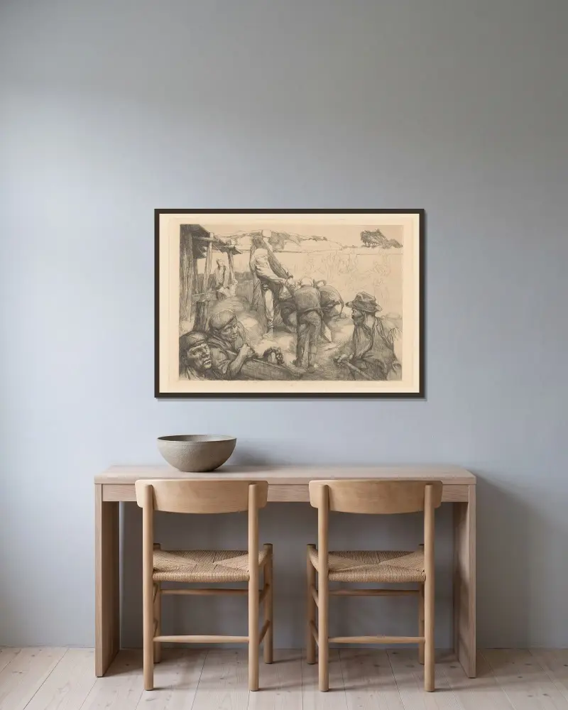 Bauarbeiter von Johannes Josephus Aarts gerahmt an einer Wand