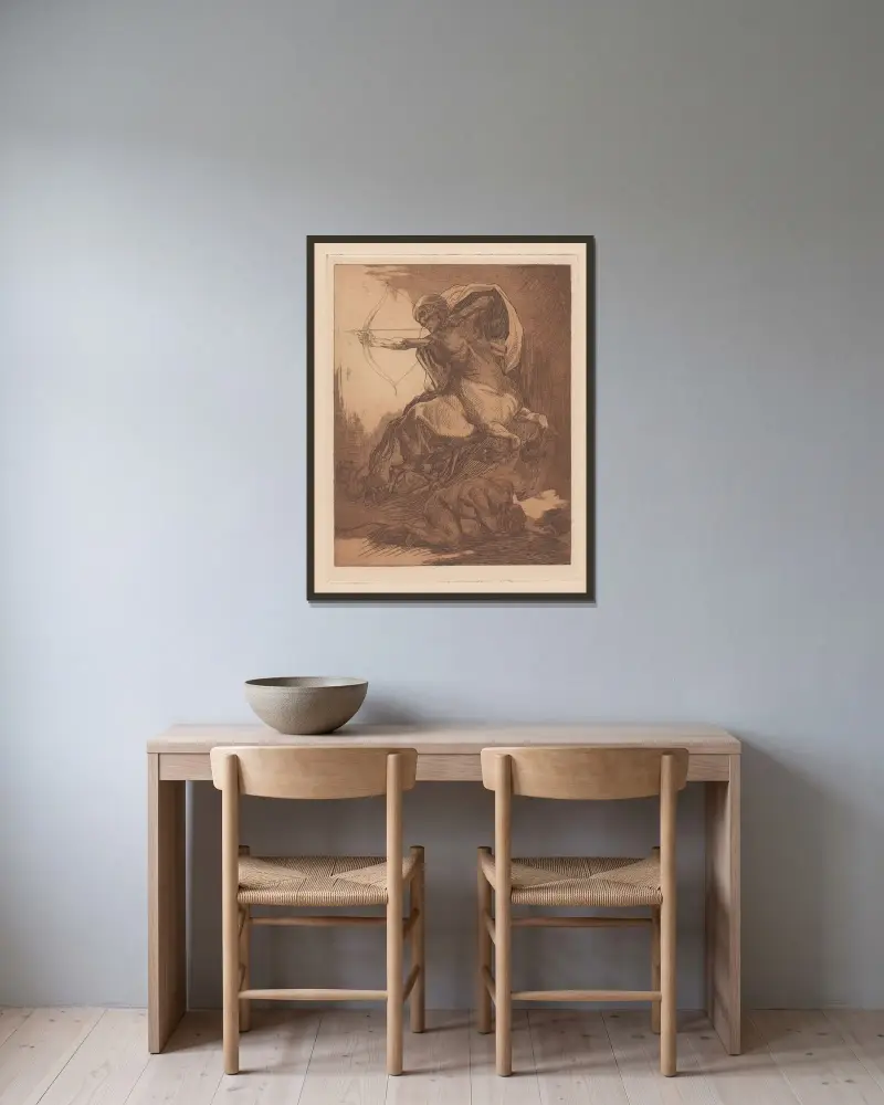 Döden som kentaur med pil och båge av Johannes Josephus Aarts inramad på en vägg