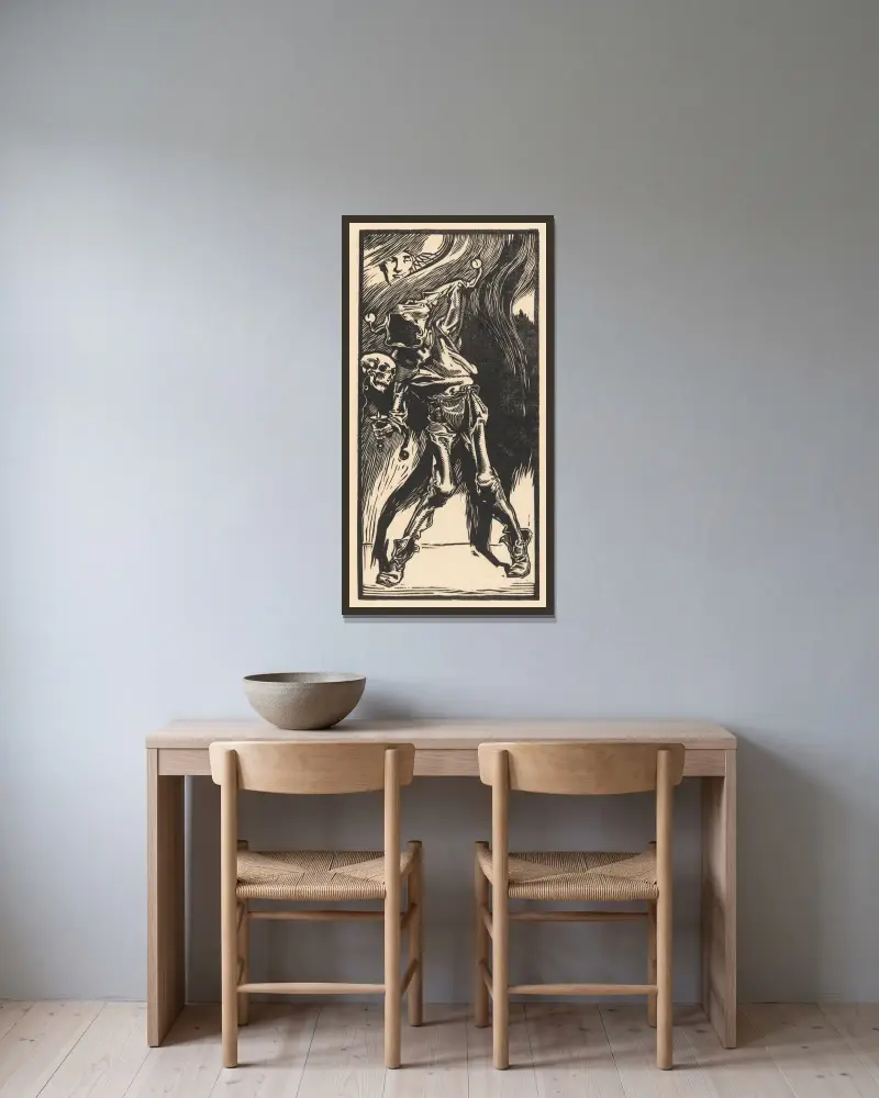 Döden som harlekin, spelande bilboquet av Johannes Josephus Aarts inramad på en vägg