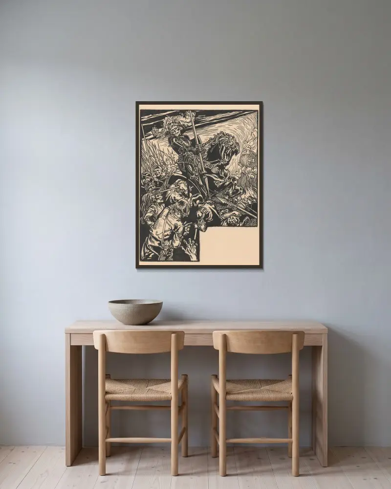 De Dood tijdens een strijd av Johannes Josephus Aarts inramad på en vägg