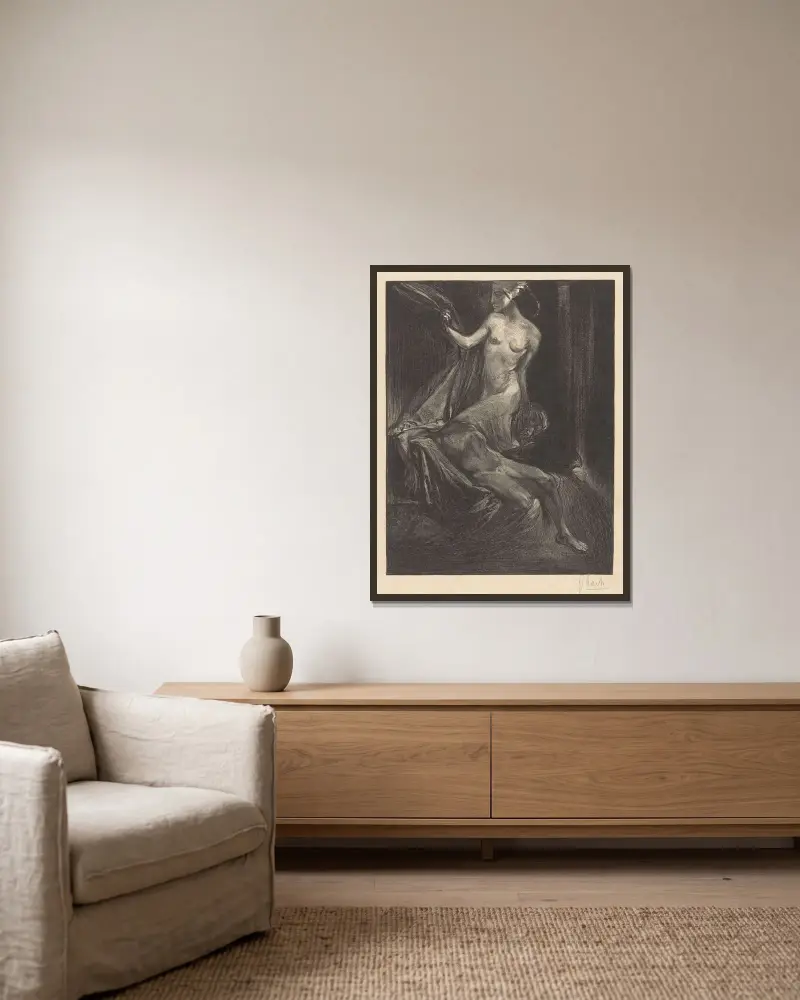 Judith med Holofernes huvud och kropp av Johannes Josephus Aarts inramad på en vägg